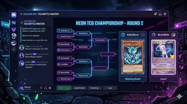 Discord bot interface showing contest results and tournament bracket